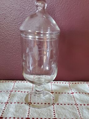 Vintage Princess House Etched Glass Apothecary Jar Lidded Clear Floral